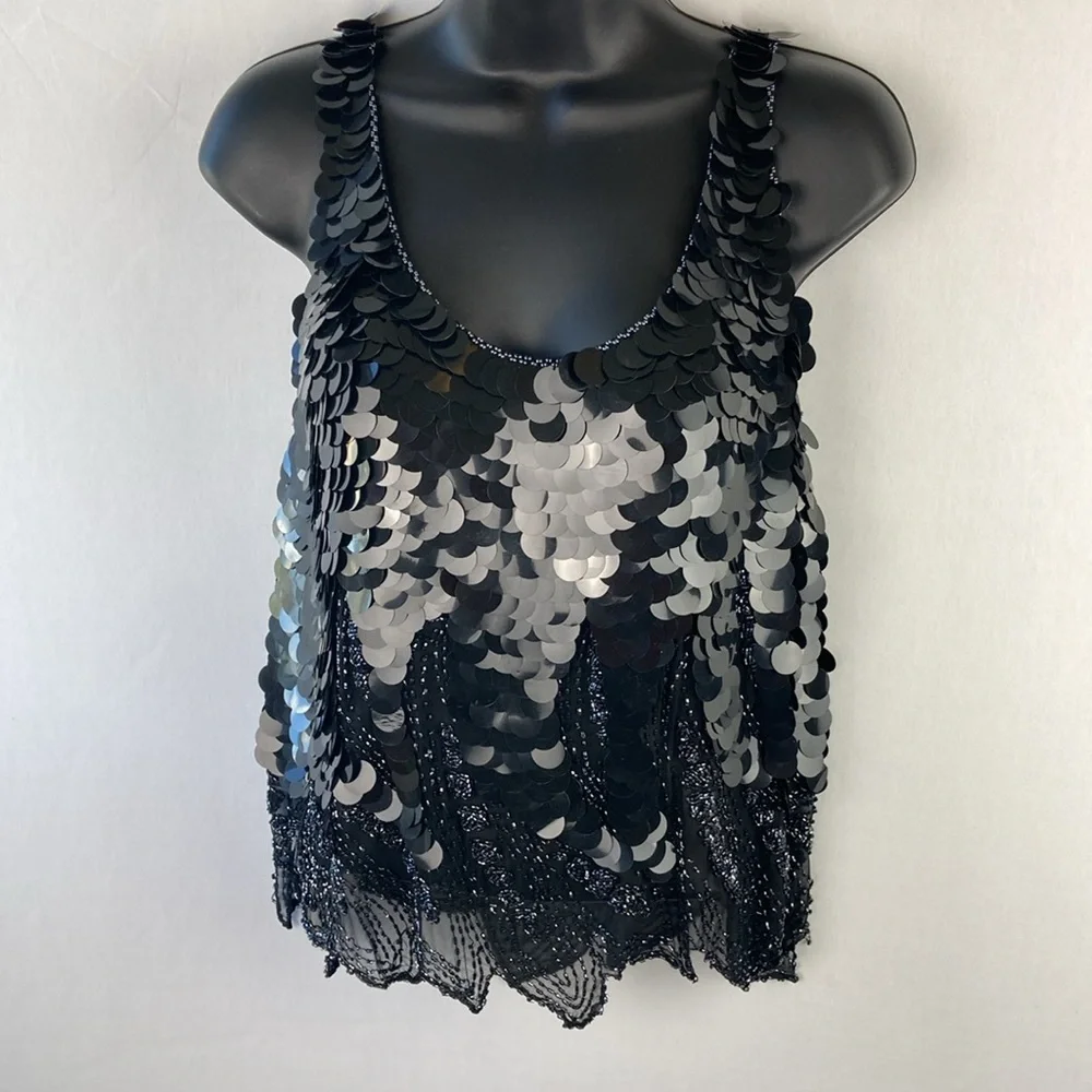 Swee Lo black silk dress top with sequins and beading - Picture 6 of 10